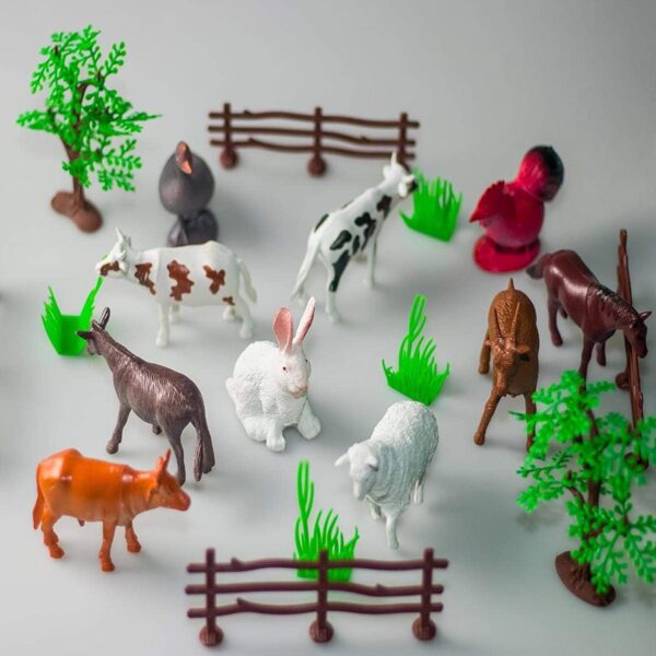لعبة مجموعة حيوانات المزرعة للأطفال مع سياج و أشجار، متعدد الألوان