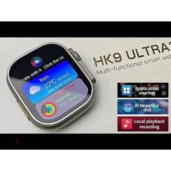 ساعة hk9 ultra 2 مع مواصفات شاشة اموليد ، بلوتوث ، NFC ، جوجل ماب