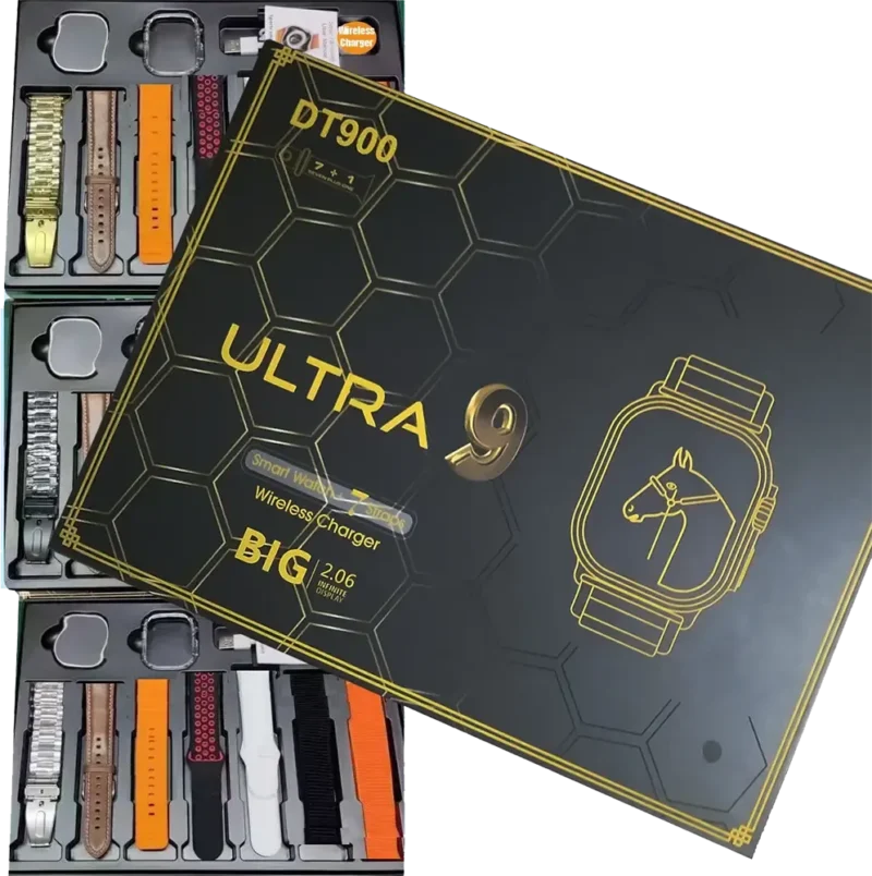 استعراض ساعة DT900 Combo Ultra 2 مع ايربودز وشاحن و7 استراب