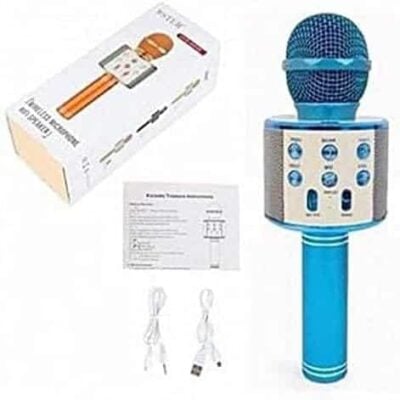 صب مايك بلوتوث كاريوكي للاطفال لون ازرق يدعم توصيل USB