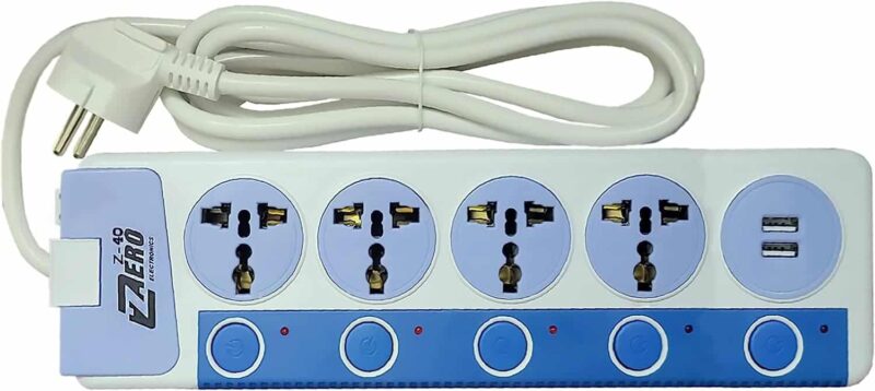 مشترك كهرباء 4 عين بقدرة 10 امبير كابل بطول مترين ومنفذي USB بجهد 5 فولت من زيرو Z40