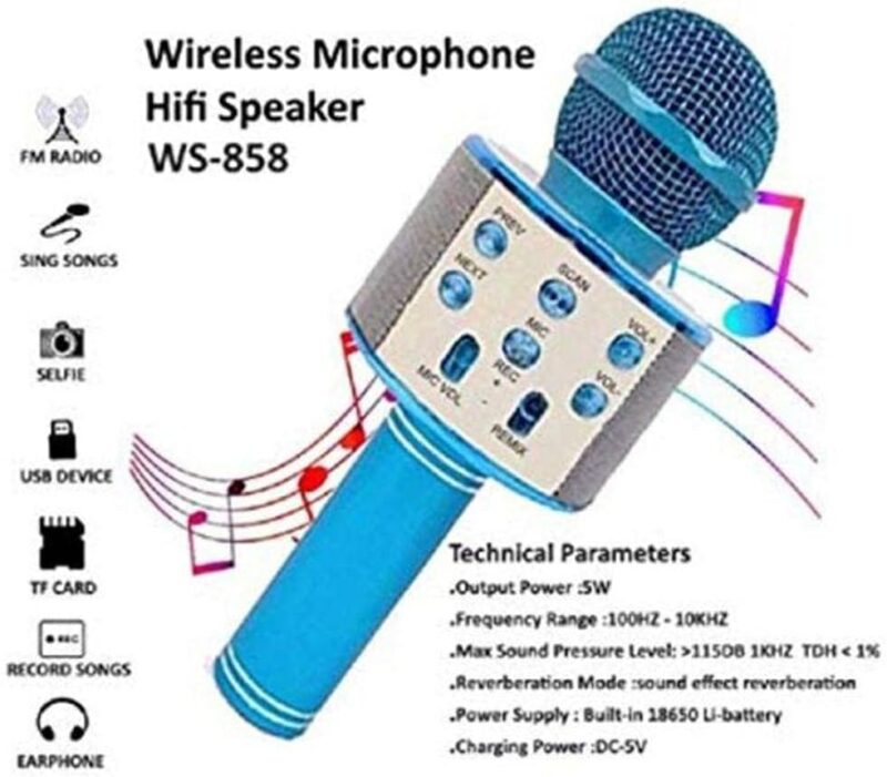 صب مايك بلوتوث كاريوكي للاطفال لون ازرق يدعم توصيل USB