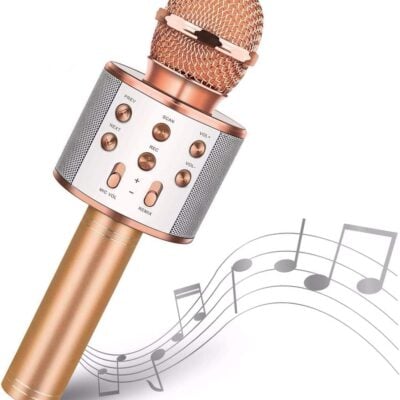 صب مايك بلوتوث كاريوكي للاطفال لون روز جولد يدعم توصيل USB