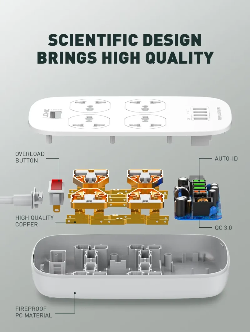 مشترك كهرباء SC4407 سلك 2 متر 4 منافذ 4 USB من لدنيو