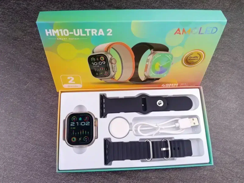 ساعة hm 10 ultra 2 شاشة اموليد و2 استراب وشحن لاسلكى