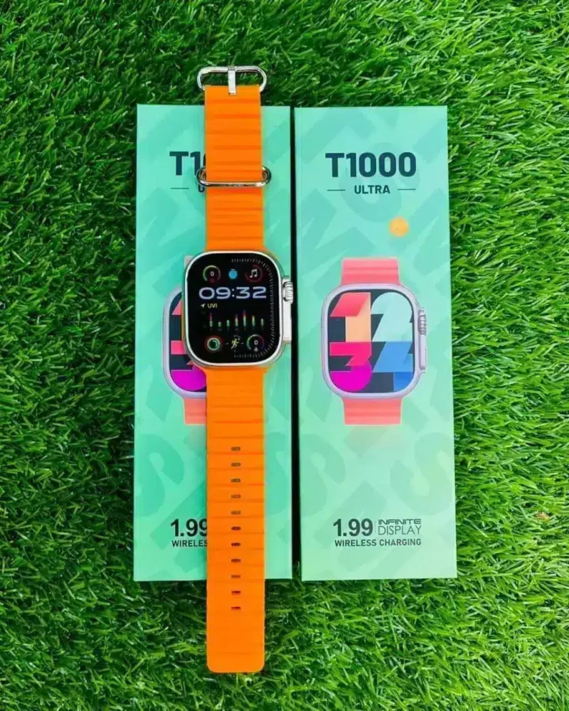 ساعة الترا t1000 ultra بلوتوث مقاس 49ملم لون سلفر