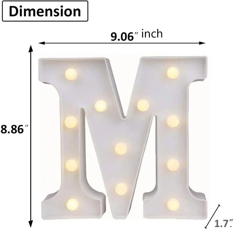 حرف m مضيء بينور LED للحفلات وتزيين ديكور المنزل
