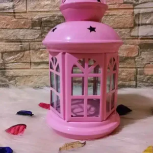 فانوس رمضان معدن وزجاجي مع شمعة إلكترونية