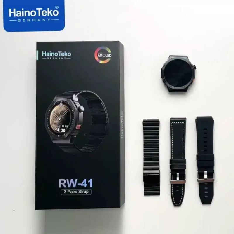ساعة rw 41 haino teko دائرية من هاينو تيكو شاشة اموليد مع 3 ستراب
