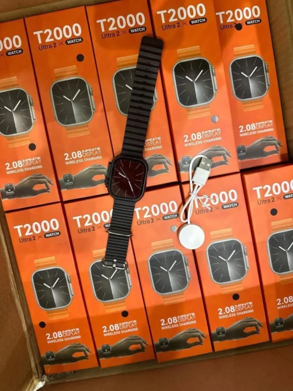 ساعة بلوتوث t2000 ultra شاشة 2,08 بوصة لون اسود
