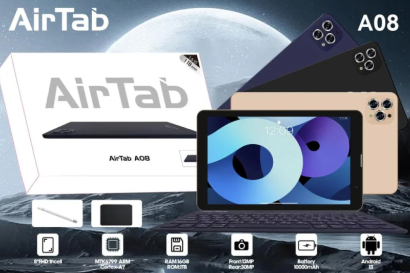 تابلت ايرتاب بذاكرة 1 تيرا AirTab A08 ورامات 16 جيجا 2 شريحة