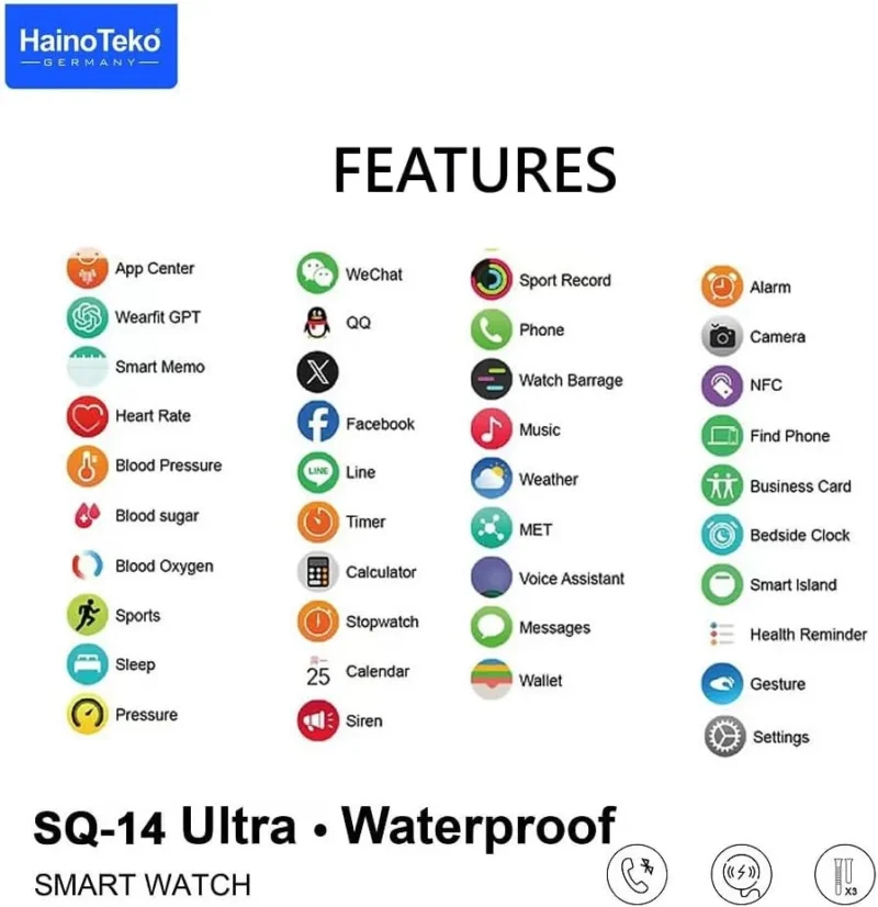 ساعة سمارت haino teko sq 14 ultra شاشة اموليد مع 3 ستراب