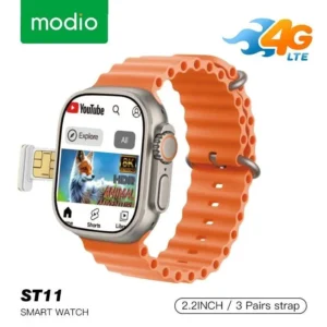ساعة بشريحة اتصال ST11 Modio 4G Sim Ultra و3 ستراب 4GB Ram 64GB Rom لون سيلفر