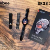 ساعة سمارت دائرية sk38 watch Kalobee شاشة اموليد و3 ستراب لون سيلفر