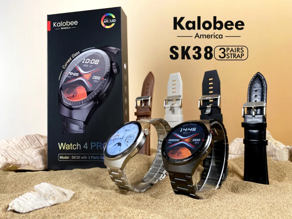 ساعة سمارت دائرية sk38 watch Kalobee شاشة اموليد و3 ستراب