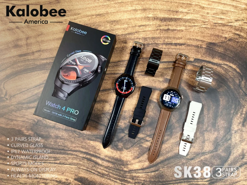 ساعة سمارت دائرية sk38 watch Kalobee شاشة اموليد و3 ستراب لون اسود