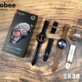ساعة سمارت دائرية sk38 watch Kalobee شاشة اموليد و3 ستراب لون اسود