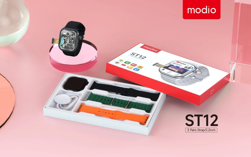 ساعة بشريحة sim وكاميرا modio st12 تدعم جوجل ماب لون اسود
