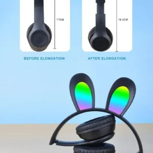 هيدفون بناتى بلوتوث b12 headphones شكل ارنب مضيئة لون اسود