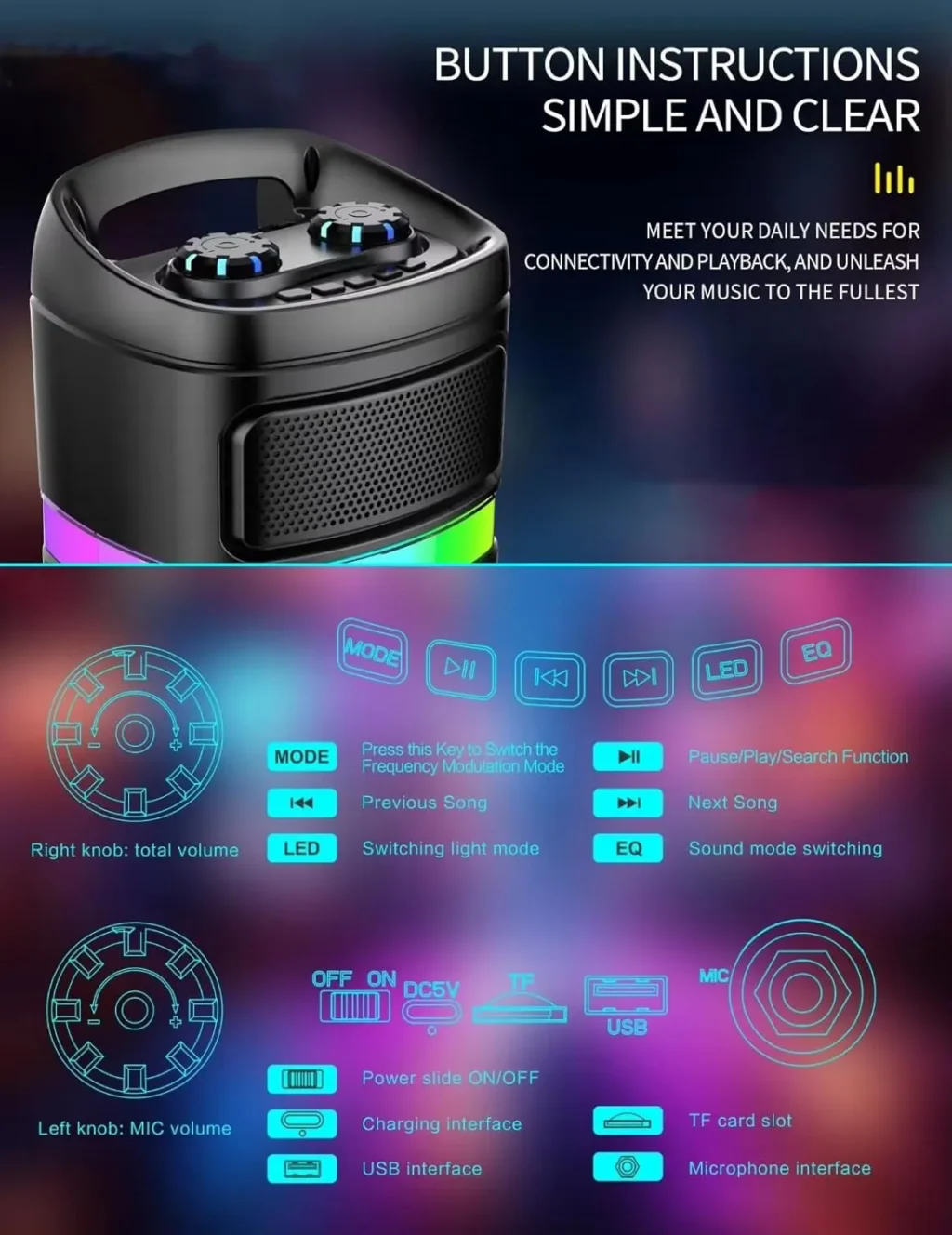سماعة صب JL-4488 Bluetooth صوت ستيريو وإضاءة RGB