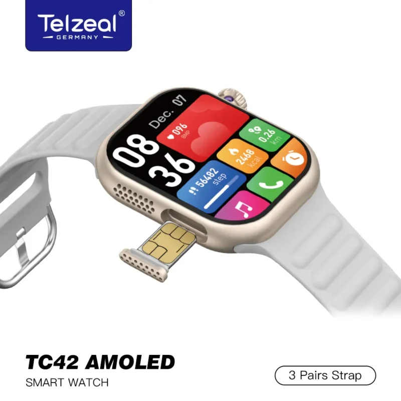 ساعة بشريحة وكاميرا telzeal tc42 تدعم جوجل بلاى لون اسود