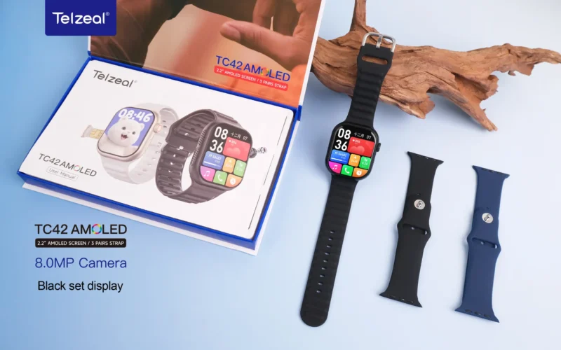 ساعة بشريحة وكاميرا telzeal tc42 تدعم جوجل بلاى لون اسود