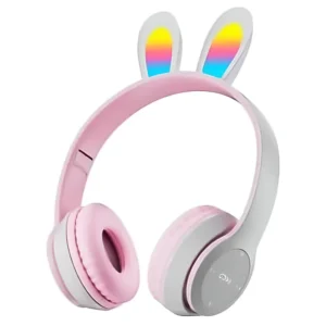 هيدفون بناتى بلوتوث b12 headphones شكل ارنب مضيئة لون رمادى
