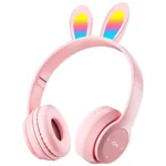 هيدفون بناتى بلوتوث b12 headphones شكل ارنب مضيئة - بينك