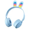 هيدفون بناتى بلوتوث b12 headphones شكل ارنب مضيئة لون ازرق