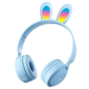 هيدفون بناتى بلوتوث b12 headphones شكل ارنب مضيئة لون ازرق