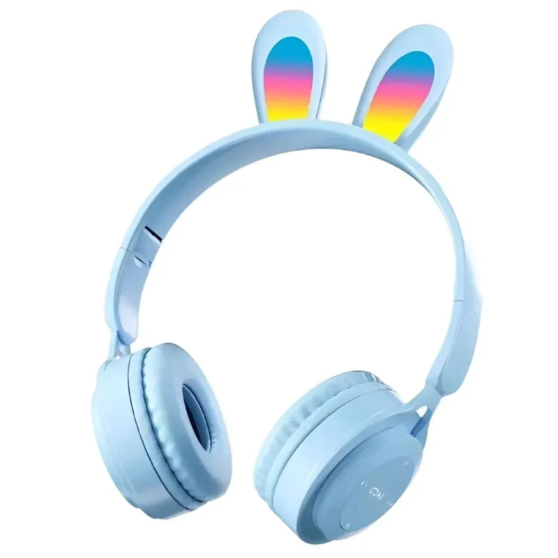 هيدفون بناتى بلوتوث b12 headphones شكل ارنب مضيئة لون ازرق