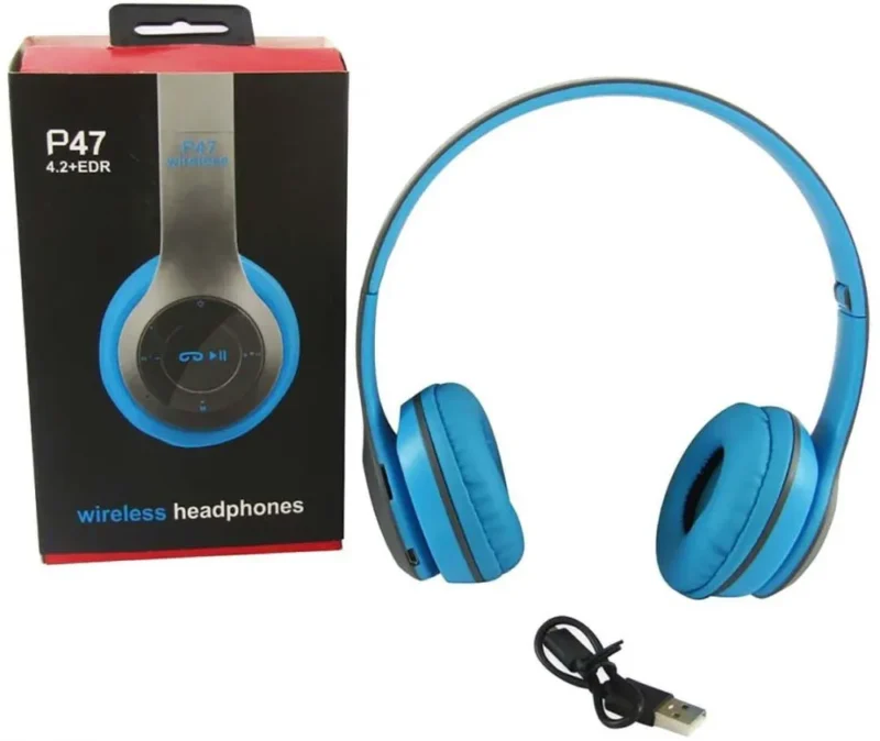 سماعة رأس لاسلكية p47 headphone هيدفون بلوتوث لون ازرق