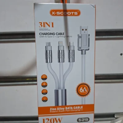 كابل شحن 3*1 سريع 120 وات Type C، Micro، آيفون