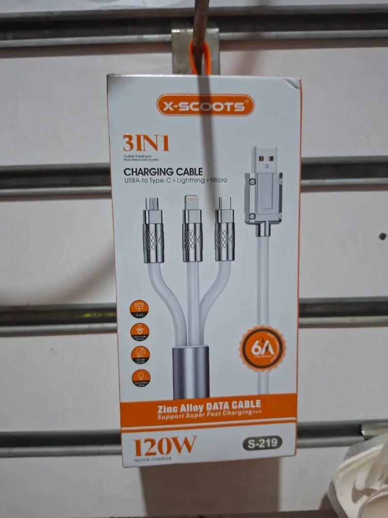 كابل شحن 3*1 سريع 120 وات Type C، Micro، آيفون