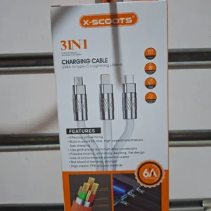 كابل شحن 3*1 سريع 120 وات Type C، Micro، آيفون