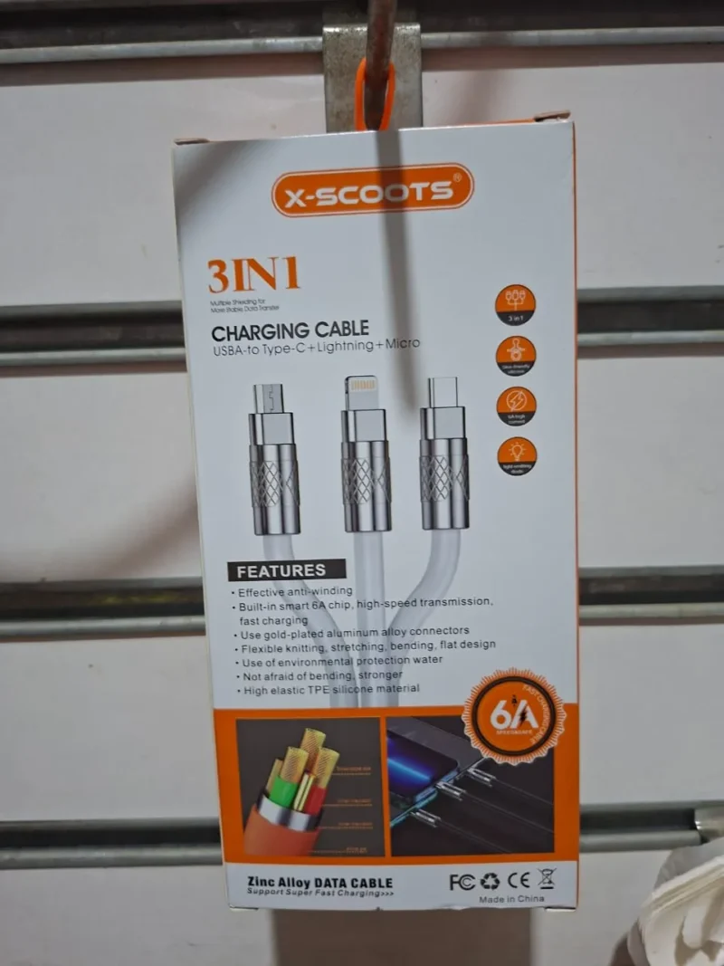 كابل شحن 3*1 سريع 120 وات Type C، Micro، آيفون