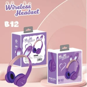 هيدفون بناتى بلوتوث b12 headphones شكل ارنب مضيئة لون بنفسجى