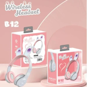 هيدفون بناتى بلوتوث b12 headphones شكل ارنب مضيئة لون رمادى