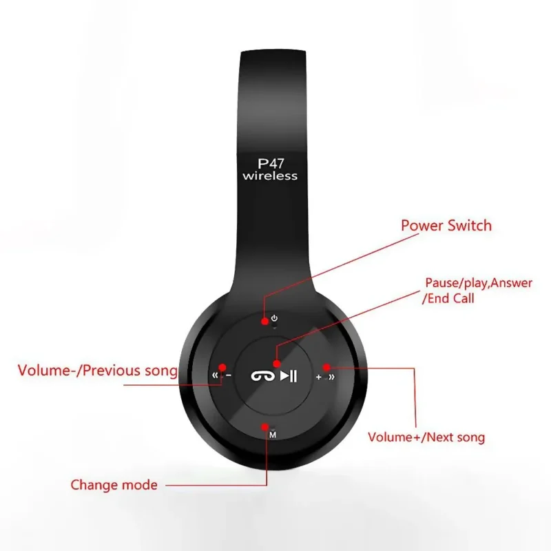 سماعة رأس لاسلكية p47 headphone هيدفون بلوتوث لون اسود