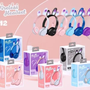 هيدفون بناتى بلوتوث b12 headphones شكل ارنب مضيئة لون بنفسجى