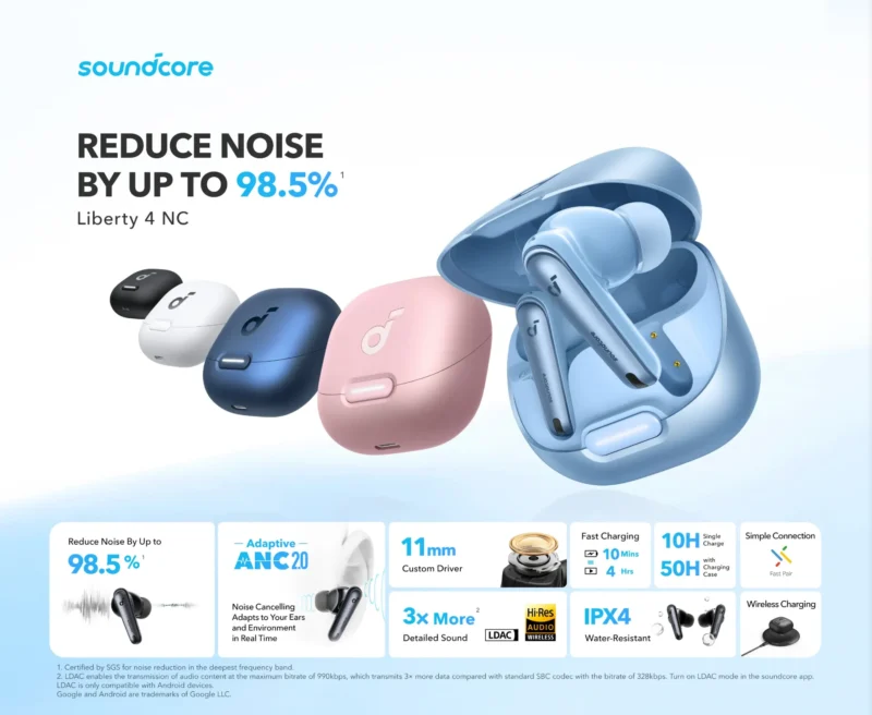 سماعة انكر ليبرتي soundcore liberty 4 nc الغاء الضوضاء التكيفى