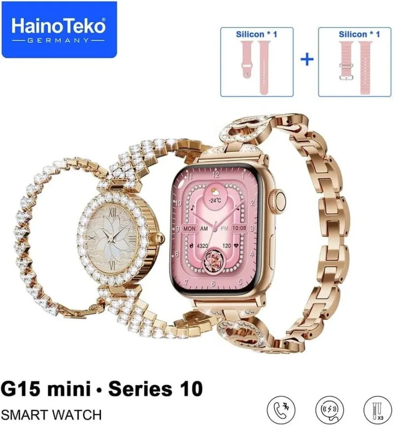 ساعة سمارت حريمي haino teko g15 mini series 10 مع 3 استراب