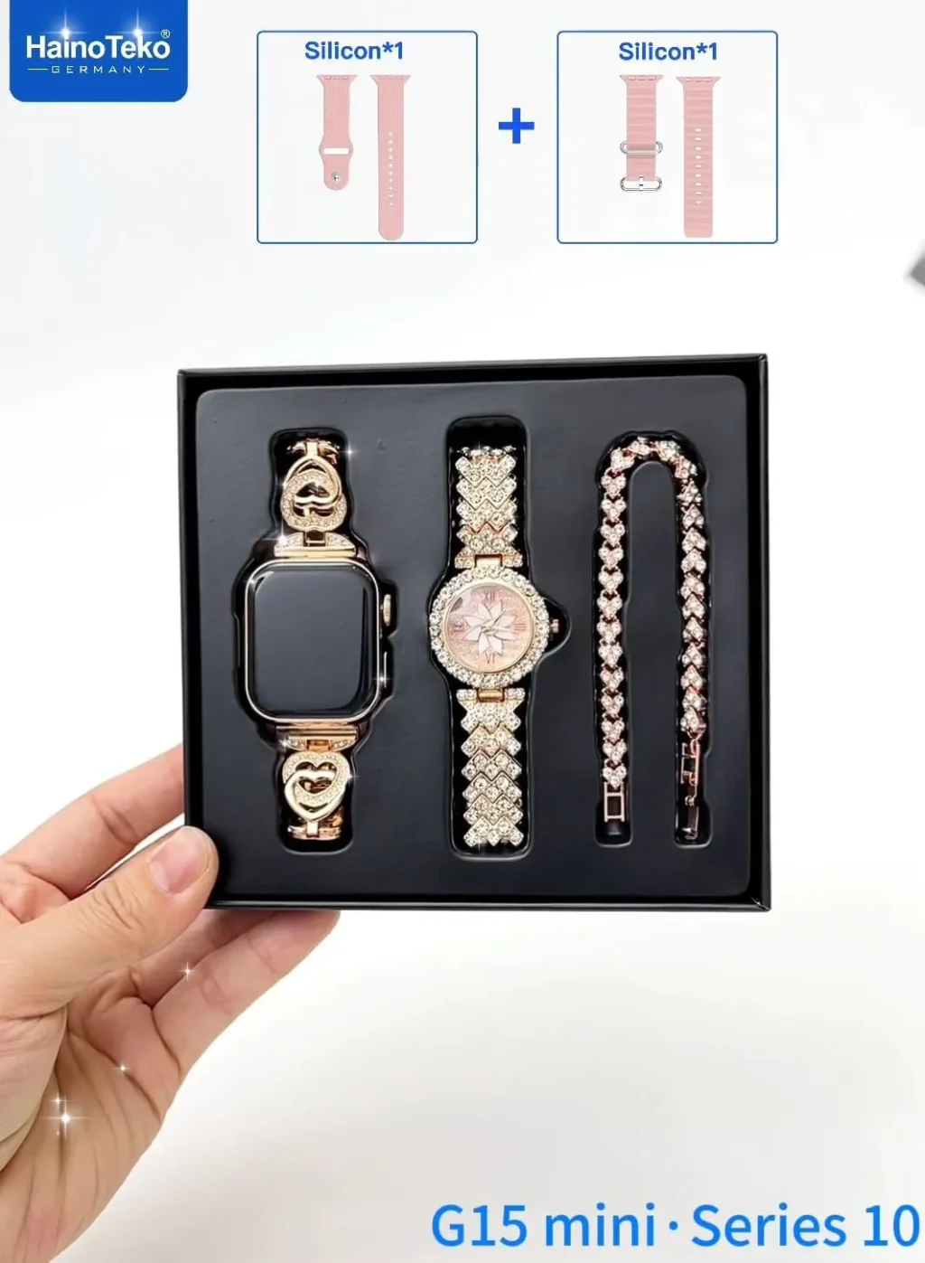 ساعة سمارت حريمي haino teko g15 mini series 10 مع 3 استراب