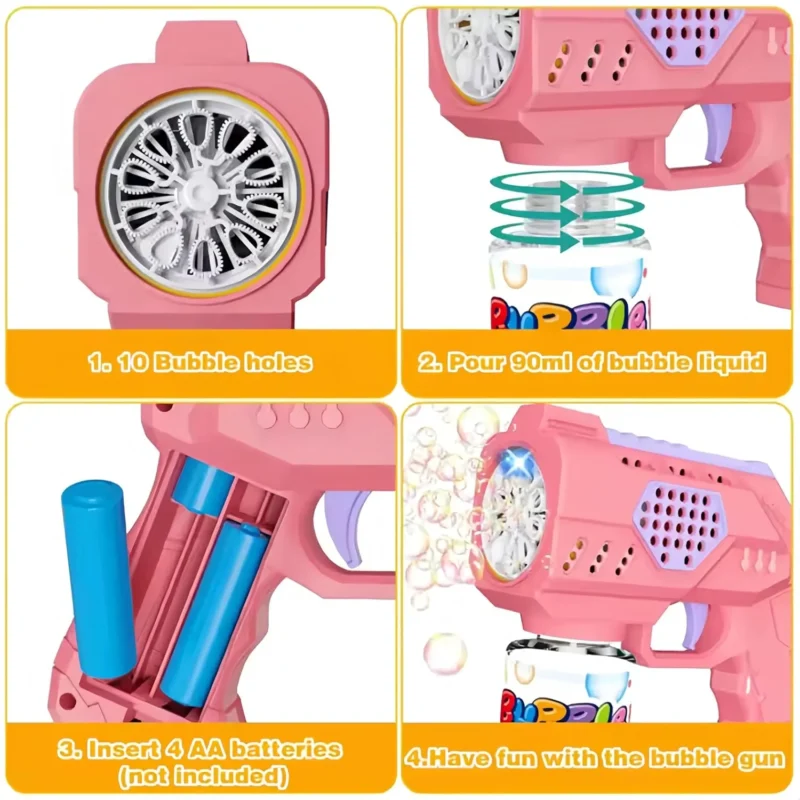 مسدس فقاعات صابون اوتوماتيك بابلز Bubble Gun لون بينك