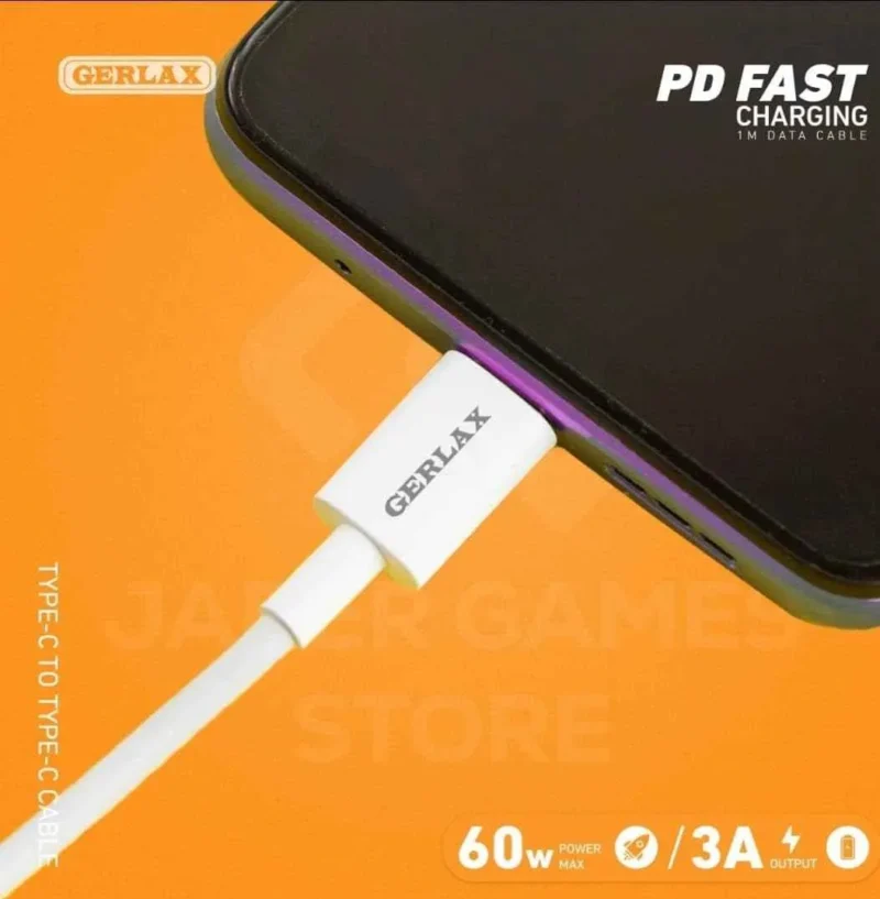 كابل شحن type c to type c شحن سريع 60 وات PD D4T من GERLAX