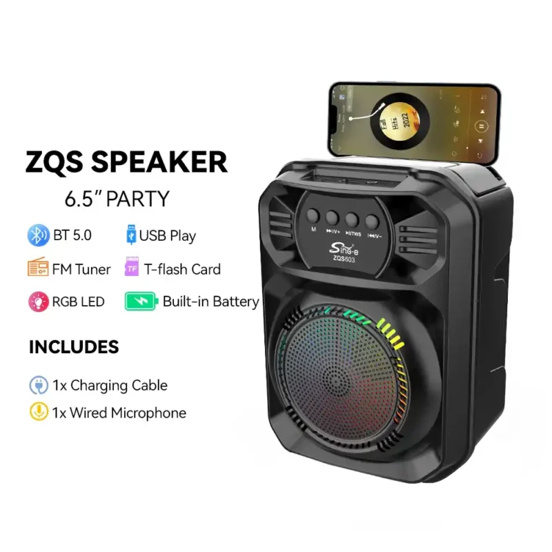 سماعة صب بمايك بلوتوث ZQS606S مضىء صوت عالى ونقى